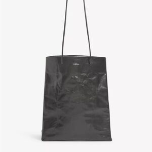 Medea Tall Busted Black Leather Shoulder Tote Bag